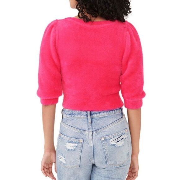 Free People Raspberry Pop Moonbeam Fuzzy Puff Sleeve Crop Sweater Sz XL NWT - Picture 5 of 15